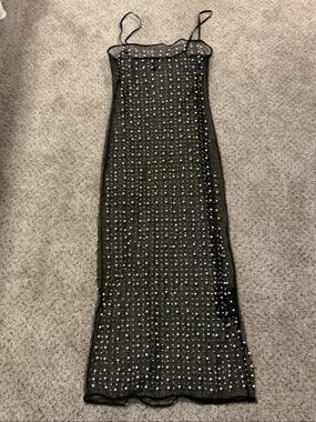 Black Beaded Sheer Slip Dress - Unbranded